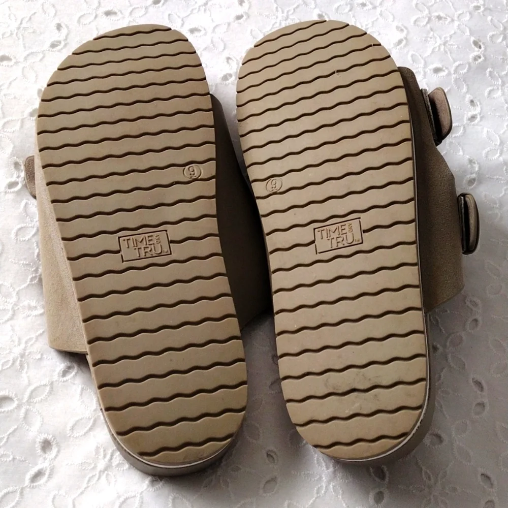 Slides Sandals Buckles Dark Tan Like New Size 9 - Picture 3 of 4